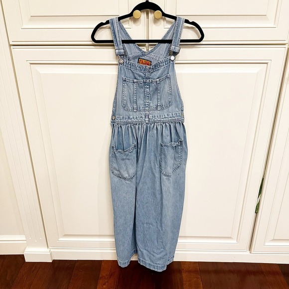 Vintage Calvin Klein Women’s Distressed Denim Overall Midi Skirt Cotton - Picture 1 of 10